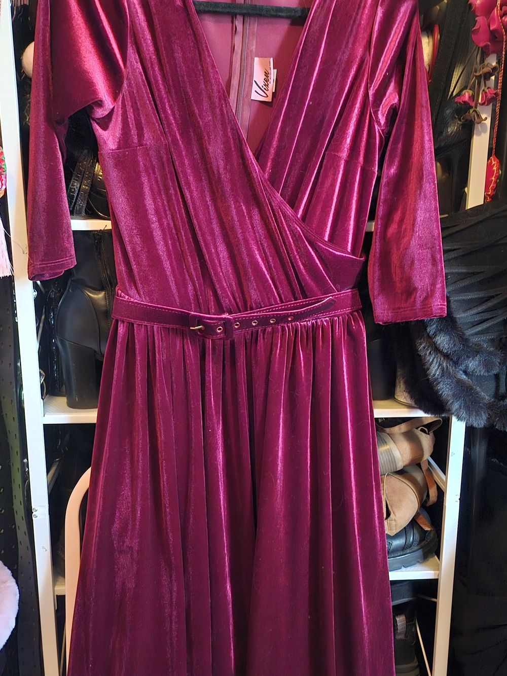 Vixen by Micheline Pitt - Velvet Wrap Dress with Belt
